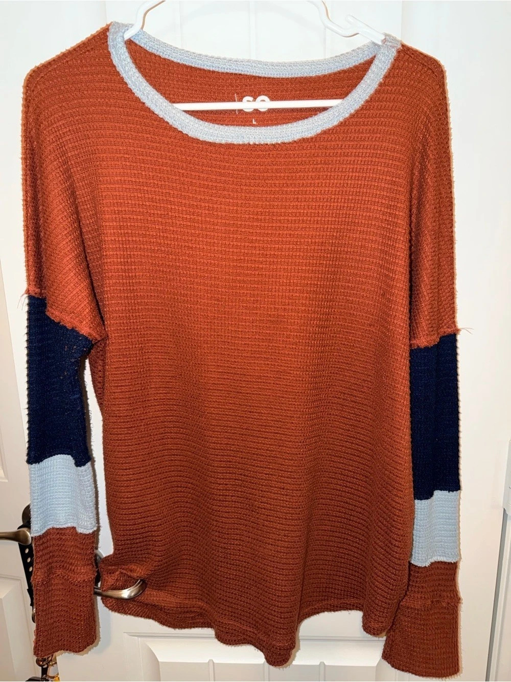 SO Color Block Sweater in Orange & Blue Size Large
